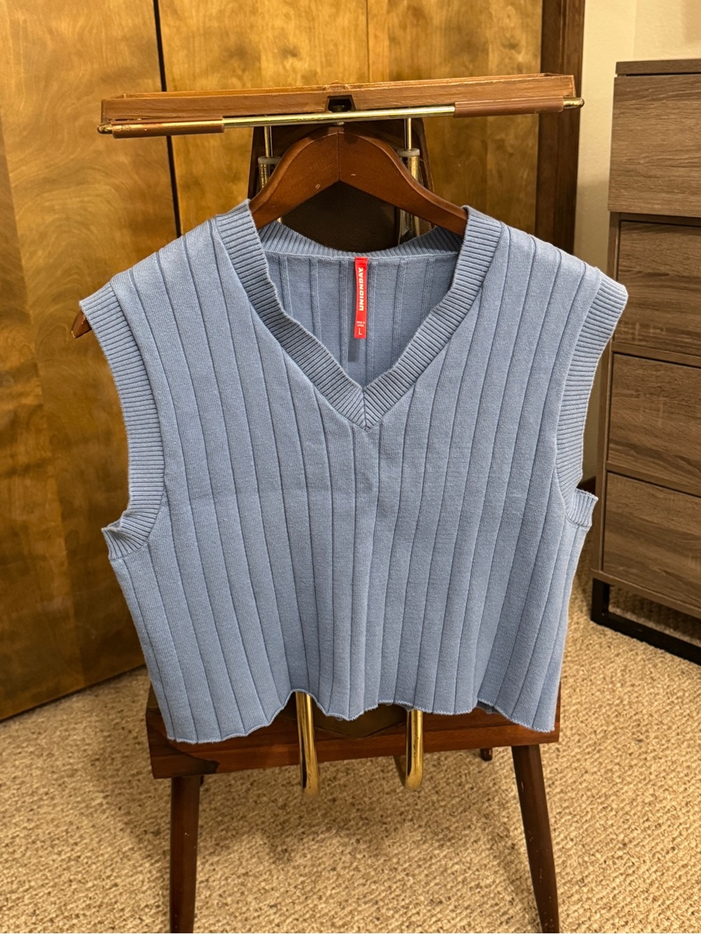 Light Blue V-Neck Knit Sweater Vest